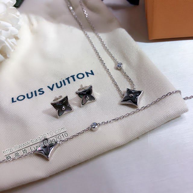 Louis Vuitton純銀飾品 路易威登限定天然黑灰貝項鏈 LV單花單鑽鎖骨鏈  zglv2244